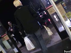 Salty blond hussy gets picked up in grocery store where she buys products for a family dinner. She heads to the hotel room with a kinky dude where she gets fully naked to demonstrate her shabby body with big slack tits.