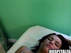 Horny doctor licks a sexy brunette babes wet pussy