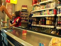 Slim blonde chick Nessa Devil strolls trhough a store while her lover is recording her lovely tits and her fine ass preparing himself for some wild sex in the car.