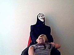 Young amateur shemale cop with a big hard cock does a sexy lapdance to the Scream killer then sucks him on webcam!