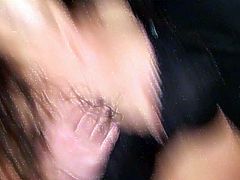 Beddable brunette mom with long curly hair strips seductively in front of the camera. Then she gets her pussy fingered actively. A bit later, dark head mommy gives awesome deepthroat blowjob.