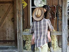 In this hot scene Dani Daniels is a busty cowgirl! Watch her spreading her legs outdoors for the big stiff shaft of her cowboy bf!
