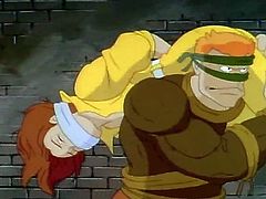 April O'neil is hanging out with the Ninja Turtles when suddenly she is captured by the Rat King. He drags her through the sewers and then fucks her from behind and gets his gross cock sucked. The turtles need to recuse her fast, her pussy can't take it anymore!