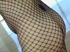 Jaw dropping blonde babe wearing black body fishnet pleases her pussy in front of the cam. She wags her gorgeous ass and plays with her sweet pussy in solo.