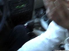 Sex insane girlfriend gets her shaved smooth pussy finger fucked by her boyfriend i the car. Later she exposes her tits and gives him blow job.