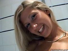 Don't skip this exciting up skirt sex tube video. Sexy blonde shows her pussy and teases you in the shower. Her body is gorgeous. Watch charming blonde teen for free.