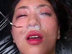 Staggering japanese feels naughty with a huge load of cum covering her sweet face