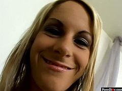 Cute fresh faced chick Courtney Simpson shows off her sexy body in the beginning of the porn clip. Then she kneels down taking hard stick in her pretty mouth. She gives the guy awesome blowjob in POV.