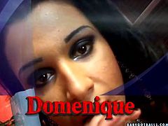 Lustful bitch Dominique is dirty shemale whore. She poses on camera wearing sassy red thongs. Then Dominique gets down on her knees sucking big cock deepthroat. Kinky porn clip presented by 21 Sextury.