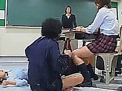 Four hot asian schoolgirls and their sexy teacher get frozen with a weird time machine then fucked and jizzed like dirty sluts in the classroom!