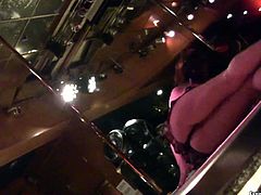 Watch exciting erotic show by one flat chested leggy brunette. She dances and teases you with her nice ass. Watch strip show for free.