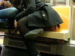 sexy girl shows booty and upskirt in train