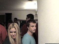 Couple of young sex greedy folks cloister in bedroom during student party