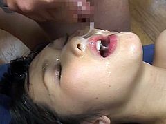 Kinky japanese babe having her sweet face filled with cream in top asian bukkake orgy