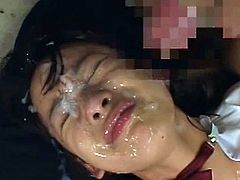 Young japanese obeys male's dirty needs in nasty bukkake porn scene