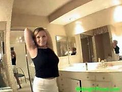 Seductive woman Katlynn is giving awesome blwojob in the bathroom