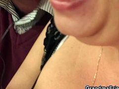 Check this nasty plumper brunette as she flaunts her big round tits while taking turns sucking two cocks in this nasty amateur threesome video. They definitely are ready to party!