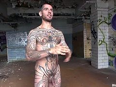 This porn video is something that will come in your nightmares! Tattooed mother fucker is suspended and bondaged and the other jackass will torture him.