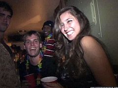 Bunch of sex hungry village folks are having an insane Hawaiian-styled party. They drink hard before a spoiled brunette doxy starts riding aroused wanker in cowgirl style in front of everyone's eyes in group sex video by Pornstar.