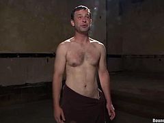Dude is blindfloded and he has no idea of how many dudes are there with huge cocks and eager to fuck him. Worst of all, he is bondaged too!