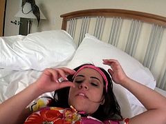 Aroused dude awakes his sleepy Latin wifey by pounding her shaved vagina hard in doggy style making her moan with pleasure before she welcomes his massive cock in her mouth for a blowjob.