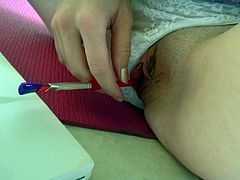 This woman is insatiable horny bitch. She draws a cock on a paper and masturbates looking at the picture. Damn, that bitch needs to be fucked really hard.
