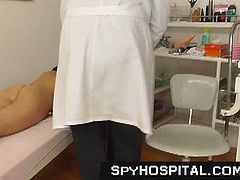 Cum inside and check out this hidden camera footage as a hot brunette teen with big tits goes to the gynecologist and is forced to get buck naked and gets her pussy fingered by pervert doc.