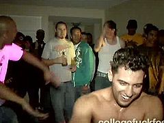 Voracious brunette girl having slim sexy body is going wild and naughty at the college party. She is getting rammed hard in her twat from behind. The whole crew is watching the action and cheering them up. Wanna join the fun? Just press play and enjoy your time.