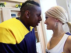 Football a black hunks reminds Sadie of high school and just like back then she's a fucking whore that loves big black cocks. Here she's getting one from this guy and loves it! The dude grabs her by that pretty neck and makes her so horny that she immediately grabs his dick and sucks it.