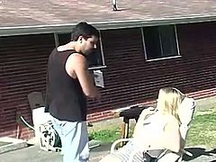This is one amateur video of wild hardcore dude that spanked hard his blonde wife in the middle of their backyard where all magic happens