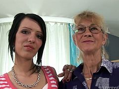 This young slut always gets what she wants. Brunette nympho spreads her legs wide to let this horny granny eat her snatch.