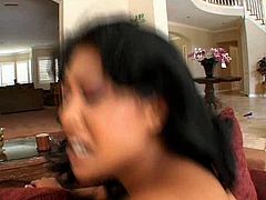 Mind taking Asian bitch goes on her hands and knees before she approaches a kinky black dude to oral fuck his oversized black dick in steamy sex video by Pornstar.