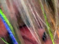 Cheesy bitch with colored hair style bounces her skinny white ass on a solid prick. Then she stands on her all four getting drilled deep in her cunt from behind. Awesome fuck video presented by Private studio.