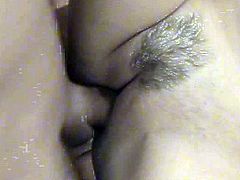 Her trimmed pussy is soon to be smacked by horny guy eager to fuck