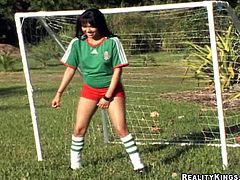 Press play on this hardcore scene and watch this sexy soccer player being fucked by her coach in the middle of the field.