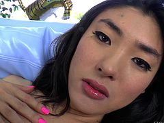 Take a look at this cute little shemale doll. She looks great in her garters and panties. She oils up her chest and masturbates her throbbing member for you. Look at her stroke herself off. She wants you, to fuck her.