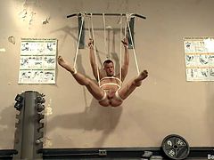 This guy wanted to work out in the gym Bound Gods style, and now he's hanging out with his buddy, literally! First he received a few whips on his naked ass and then, got hanged, and deeply ass fucked. Perhaps he needs a more intense and rougher training program.