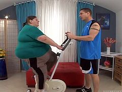 Kinky dude fucks disgusting fat chick and enjoys her fat rolls. He penetrates her fat slit in missionary style position and makes her moan with a great delight.