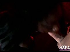 This dark-skinned dominatrix is a super qualified slut when it comes to pleasing men. She wants to get really wild with her slave's dick. She takes it in her hungry mouth and sucks it greedily like there's no tomorrow.