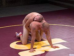Patrick Rouge and Randall O'Reilly are having a fight on tatami. They wrestle with each other and then the winner makes the loser lick his ass and ride his mighty schlong.