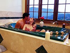 Romantic date in a hot tub ends up with an ardent blowjob. Skanky brunette student clings to massive cock of her lover to give it a zealous blowjob before he takes her doggy style in steamy sex scene by Mofos Network.