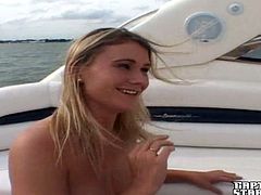 Slutty blonde chick gives deepthroat blowjob in a boat deck. Later on she gets fucked in her wet pussy and tight ass.