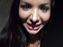 This goregous brunette can hypnotize any man with her cute face. Incredibly perverted nympho knows how to treat a man. She sucks her lover's meat stick with great enthusiasm like a dirty whore.