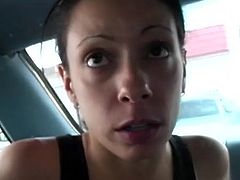 Slutty Jillian Cross gives hot blowjob to one large dick while on the road