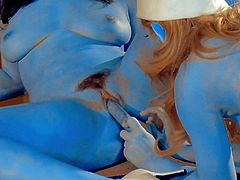 Lexi Belle and Charley Chase as Smurfette and Sassette Smurf have lesbian sex in this outstanding parody. Blue girls show off their sexy bodies and play with each others lovely pussies.