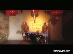 This video holds some mystery. The set is lit with candles. In the scene brunette girl is tied up with her legs and legs spread wide apart. She is tormented with drops of hot wax.
