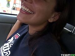 Provocative brunette chick lifts her T-shirt up to expose tasty looking big tits spiced up with pierced nipples. It's a time for a really exciting Team Skeet sex tube video.