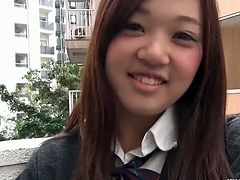 This sexy asian teen babe has escaped from school and just met a random dude. He offered her some cash if she shows her sexy white panties on his spy camera.