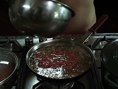 The cute blonde is good at cooking but she's getting hot in the kitchen and so does her gf. A guy films her culinary show and then does a porn with her gf in the backstage! He slaps and licks her sexy ass before filling her mouth with cock. This blonde is tasty but will we get to see something else cooking?