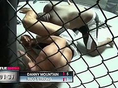 A white guy and a black guy fight each other. Two babes encourage them from the side of the fighting ring. The white man wins, so he gets to fuck a busty ebony.